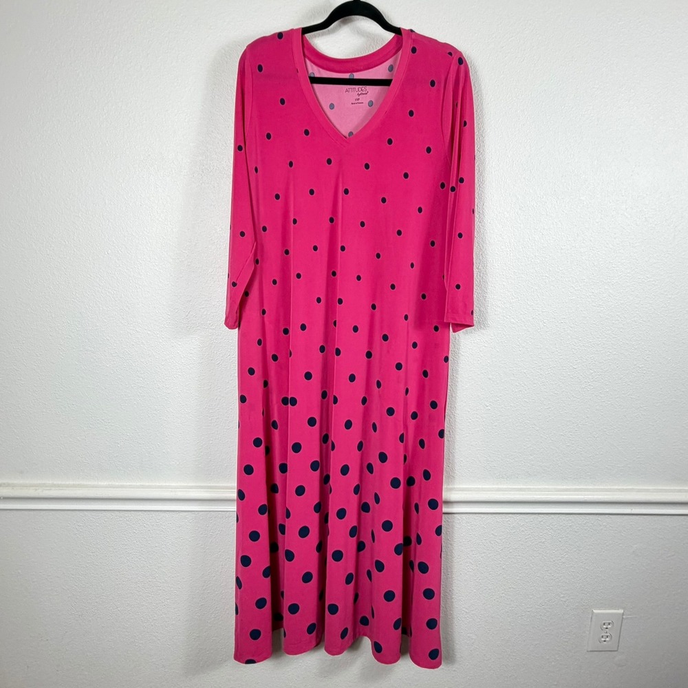 Attitudes by Renee Womens 1XP Pink Polka Dot Maxi Dress Whimsigoth Boho
